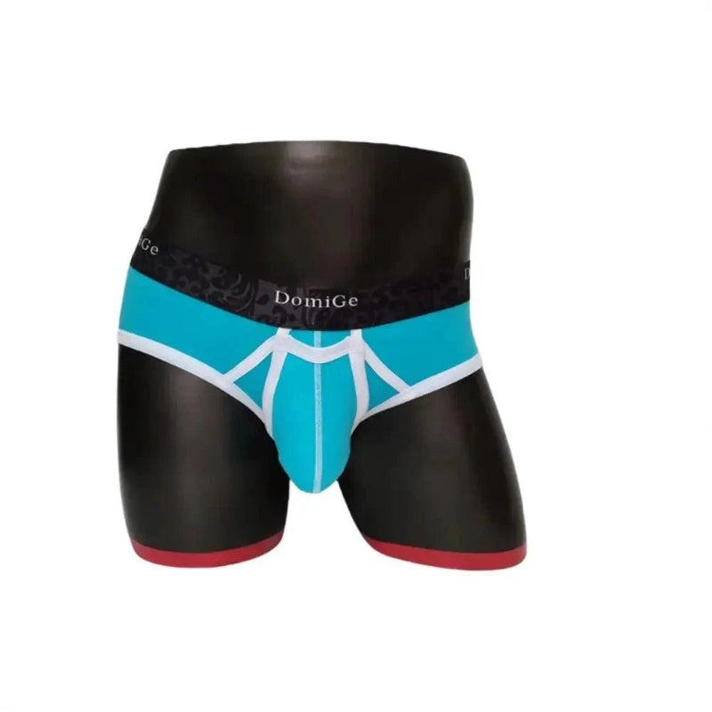Detail shot of ergonomic dual pouch on DomiGe erotic mens underwear