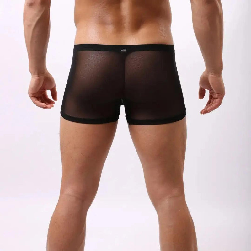 DomiGe Men's Boxer Briefs Black Orange – Sheer Mesh Outer Back View