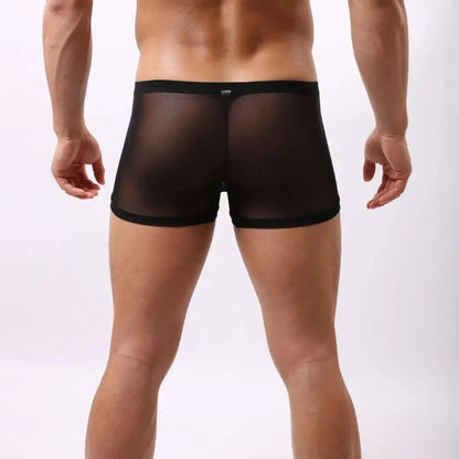DomiGe Men's Boxer Briefs Black Orange – Sheer Mesh Outer Back View