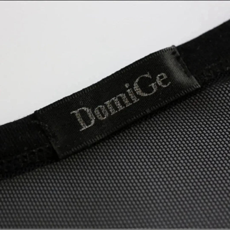 DomiGe Men's Sheer Sexy Shirt -Transparent Stretch Top Black Detail View