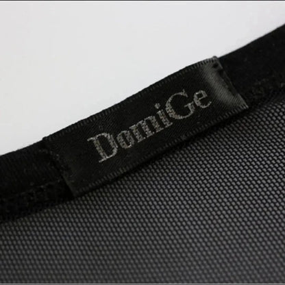 DomiGe Men's Sheer Sexy Shirt -Transparent Stretch Top Black Detail View
