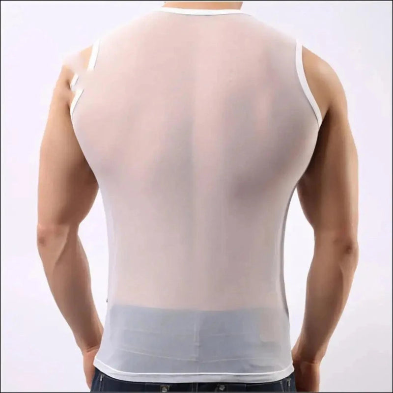 DomiGe Men's Sheer Sexy Shirt -Transparent Stretch Top White Back