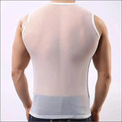 DomiGe Men's Sheer Sexy Shirt -Transparent Stretch Top White Back