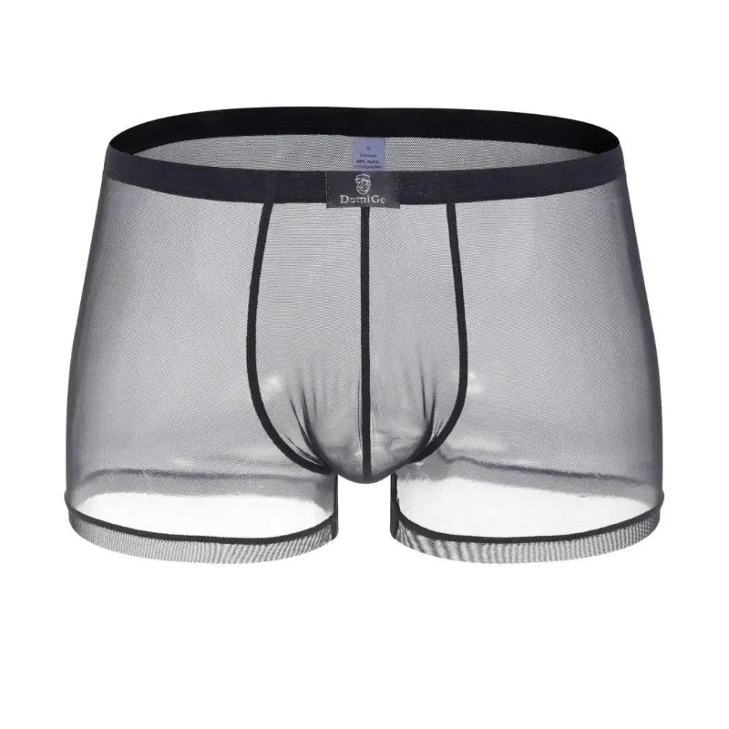 DomiGe Sheer Men's Boxer White – Transparent Nylon Mesh Front 3D