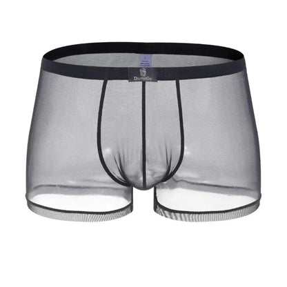 DomiGe Sheer Men's Boxer White – Transparent Nylon Mesh Front 3D