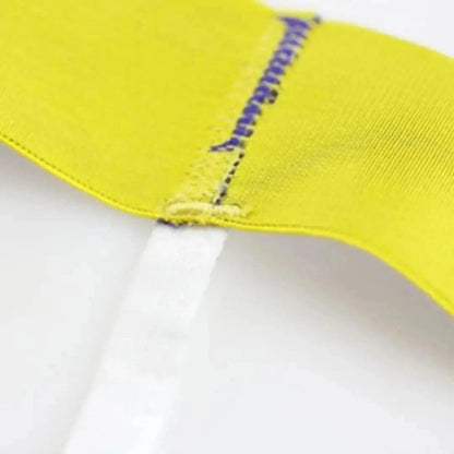 DomiGe logo elastic waistband close-up — T-back thong blue line