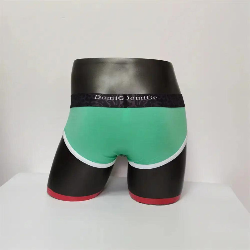 DomiGe men's Green cotton stretch briefs with dual pouch underwear Back Model Open