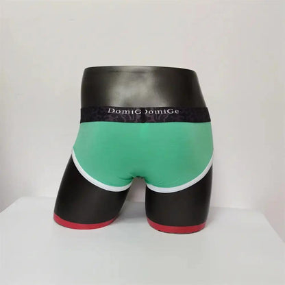DomiGe men's Green cotton stretch briefs with dual pouch underwear Back Model Open