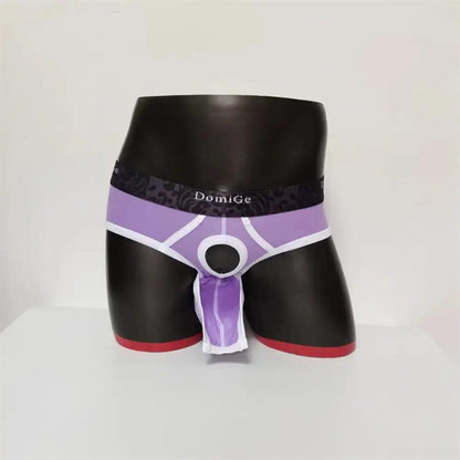 DomiGe men's Purple cotton stretch briefs with dual pouch underwear Back Model Open