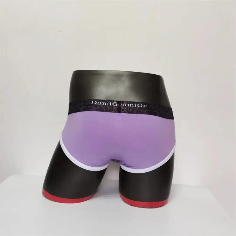 DomiGe men's Purple cotton stretch briefs with dual pouch underwear Back Model Open