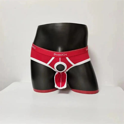 DomiGe men's Red cotton stretch briefs with dual pouch underwear Front Model