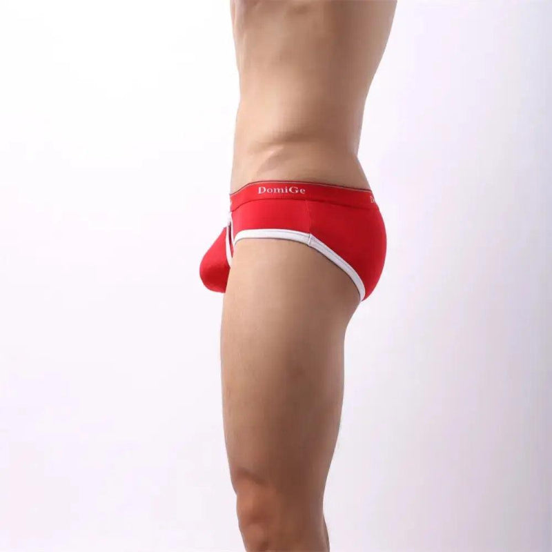 DomiGe men's Red cotton stretch briefs with dual pouch underwear Side