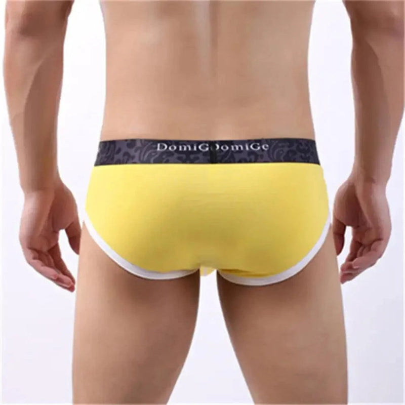DomiGe men's Yellow cotton stretch briefs with dual pouch underwear Back