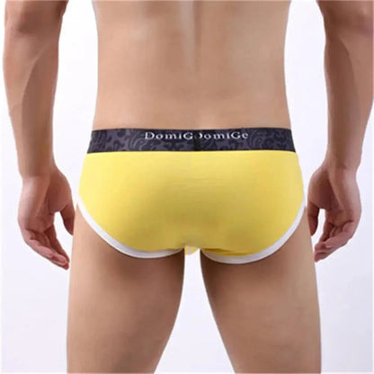 DomiGe men's Yellow cotton stretch briefs with dual pouch underwear Back