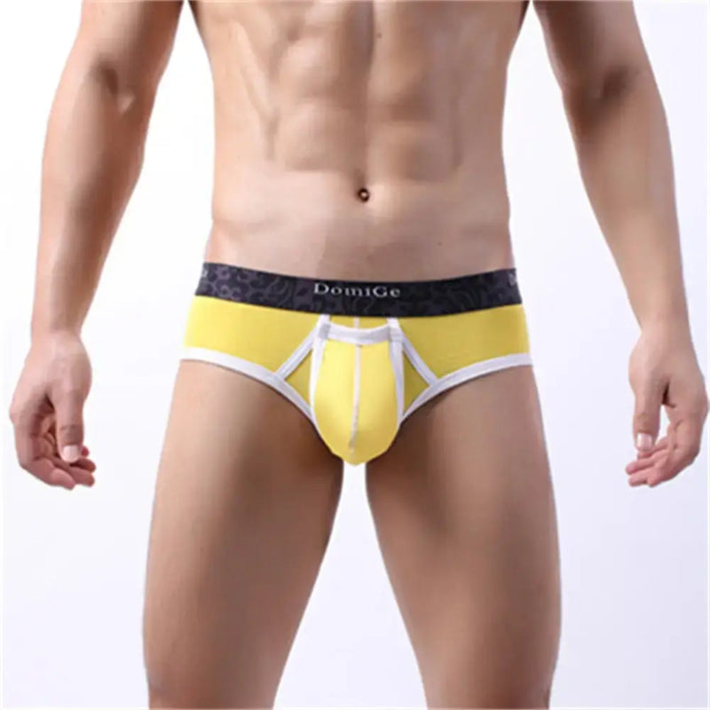 DomiGe men's Yellow cotton stretch briefs with dual pouch underwear Front