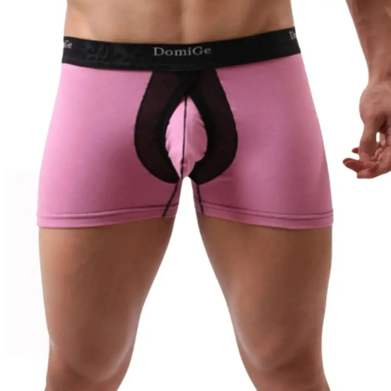DomiGe men's cock socks boxer briefs with enhanced support pouch Pink Front