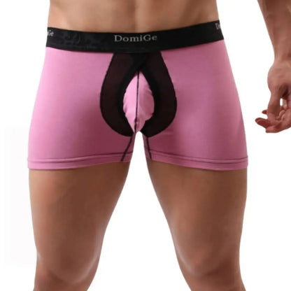 DomiGe men's cock socks boxer briefs with enhanced support pouch Pink Front