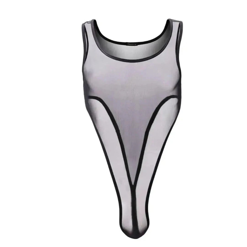 DomiGe men's transparent black mesh bodysuit thong erotic underwear Back Front 3D