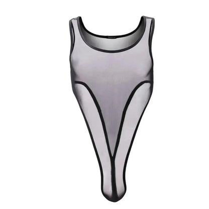 DomiGe men's transparent black mesh bodysuit thong erotic underwear Back Front 3D