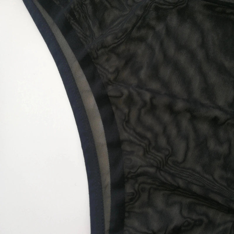DomiGe men's transparent black mesh bodysuit thong erotic underwear Black Detail