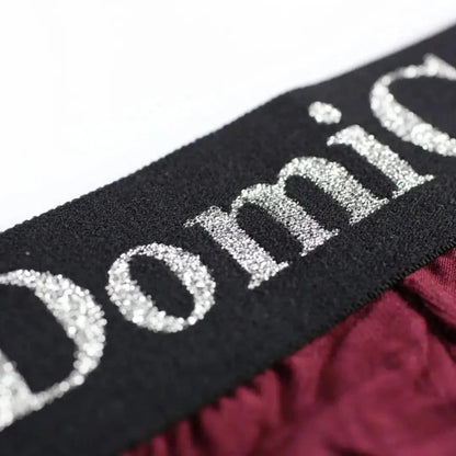DomiGe signature logo elastic waistband close-up — bamboo briefs mid-rise Wine Red