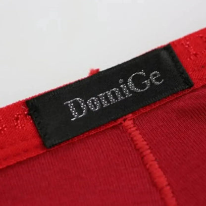 Embossed logo elastic waistband close-up — modal low-rise briefs DomiGe Red