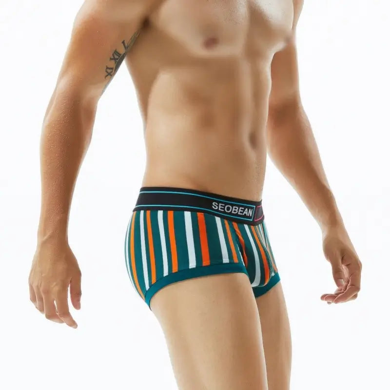 Seobean Low Rise Striped Boxer Briefs Men Cotton Trunk Underwear