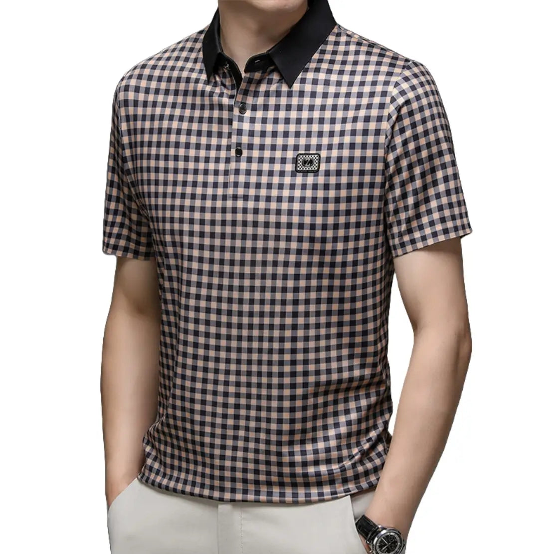 Polo de Seda para Hombre Camisa de Manga Corta Informal de Negocios de Verano