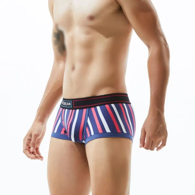 Seobean Low Rise Striped Boxer Briefs Men Cotton Trunk Underwear