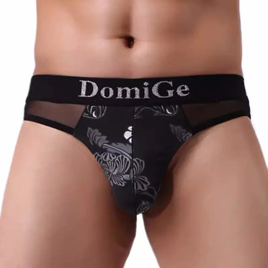 Ropa interior de malla transparente para hombre DomiGe: negro, tiro bajo, sexy y elegante