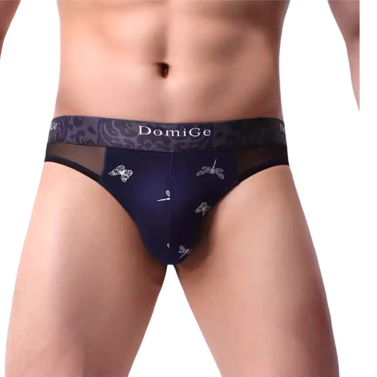 Ropa interior para hombre DomiGe: tangas de color azul intenso, ultrasuaves y elásticas, diseño de malla negra