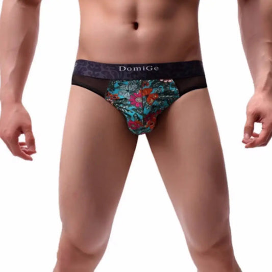 DomiGe - Tanga de encaje para hombre, color azul floral, transpirable, cómoda