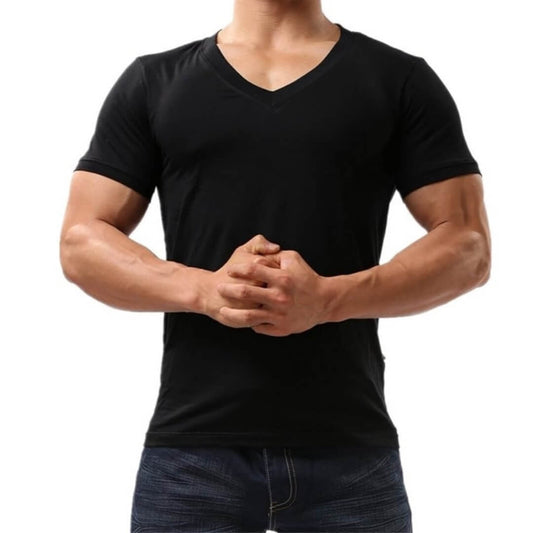 DomiGe Herren Unterhemd - Stylisches V-Ausschnitt T-Shirt in reinem Schwarz