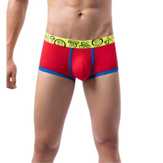 DomiGe Men's Low-Rise Boxer Unique 3D Cube Cut Boxers Ball Pouch Red