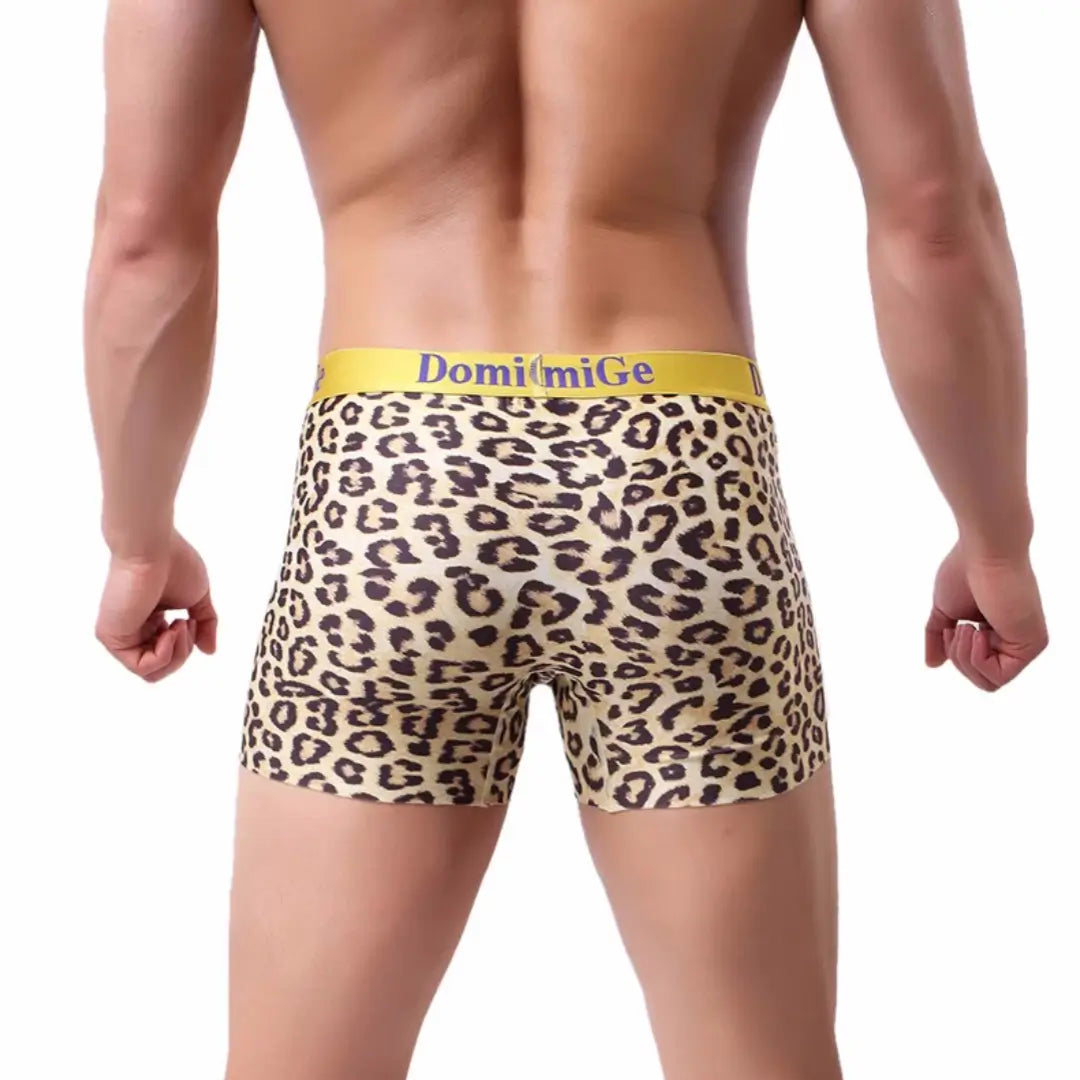 DomiGe Calzoncillos tipo bóxer para hombre, de seda helada, con estampado de leopardo