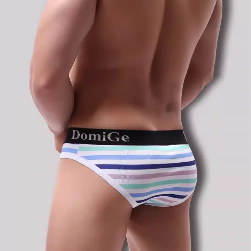 DomiGe Men's Breathable & Comfortable Bikini Briefs - Stripe Color, Black