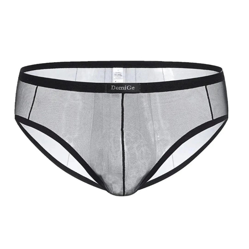 Semitransparent micro-mesh sheer fabric texture — lightweight breathable DomiGe briefs Black 3D