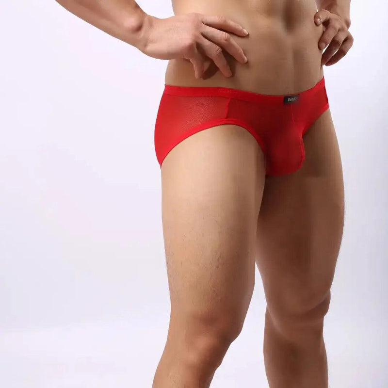 Sheer briefs side view — minimal coverage seamless DomiGe Red