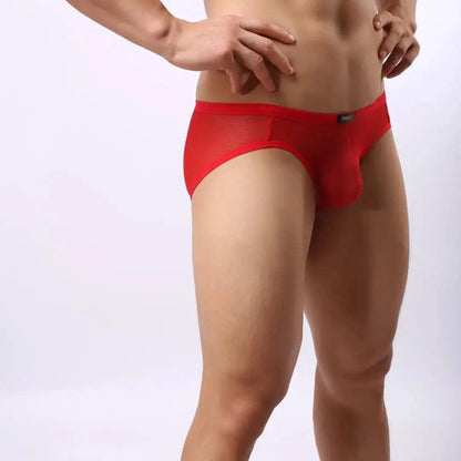 Sheer briefs side view — minimal coverage seamless DomiGe Red
