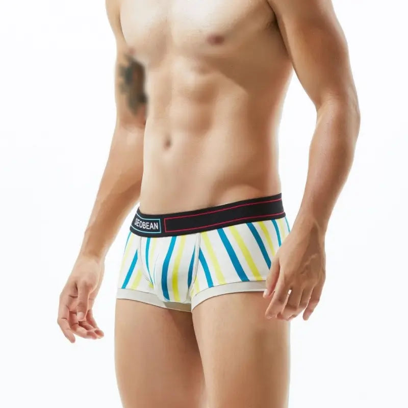 Seobean Low Rise Striped Boxer Briefs Men Cotton Trunk Underwear