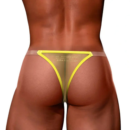 Yellow mesh thong rear view showing minimal t-back - Adannu AD319