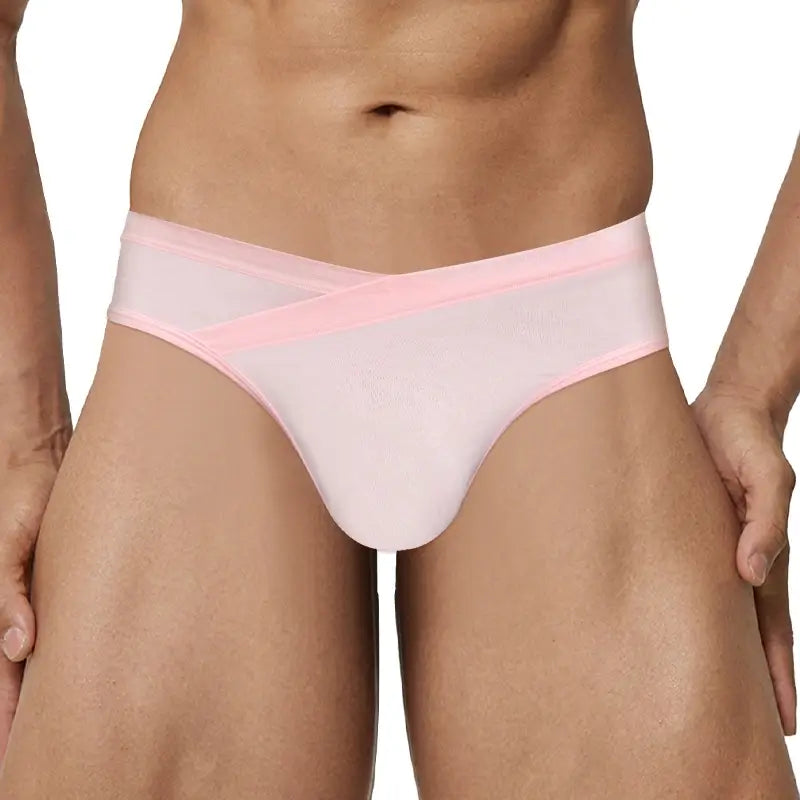 Pink modal briefs worn on male model, front view - Adannu AD323