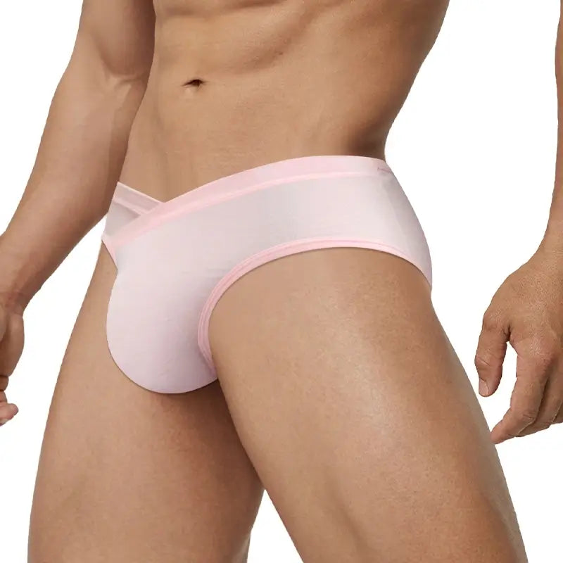 Pink waistband-free briefs side view on model - Adannu AD323