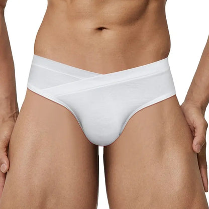 White modal briefs worn on male model, front view - Adannu AD323