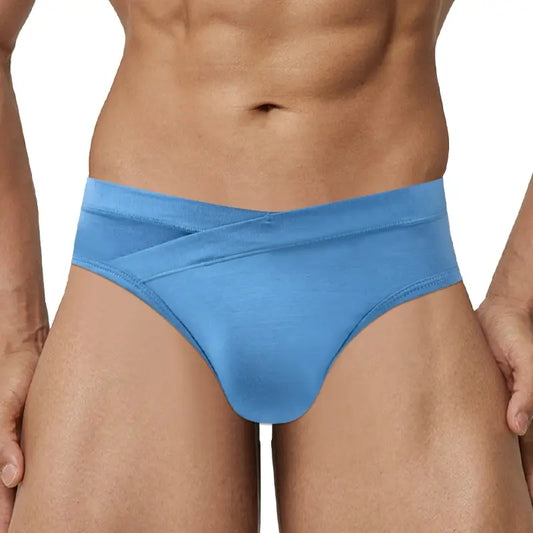 Slate Blue seamless low rise briefs on male model, front view - Adannu AD330
