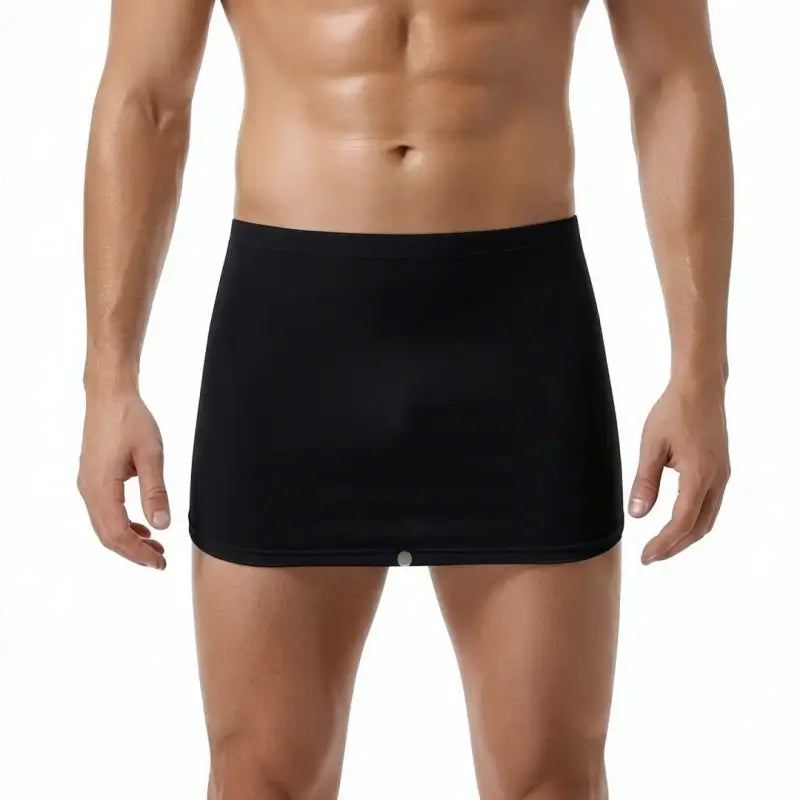 Black mens modal sleep skirt front view on model - Adannu AD421