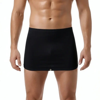 Black mens modal sleep skirt front view on model - Adannu AD421