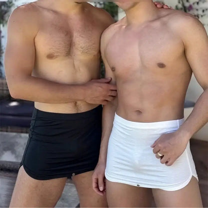 Black and white modal sleep skirts worn by two male models - Adannu AD421