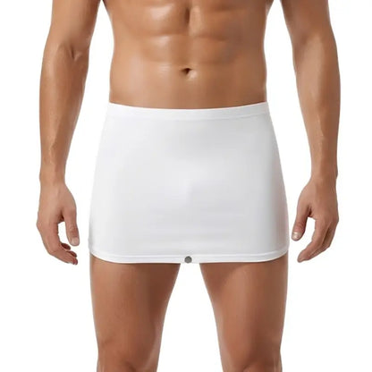 White mens modal sleep skirt front view on model - Adannu AD421