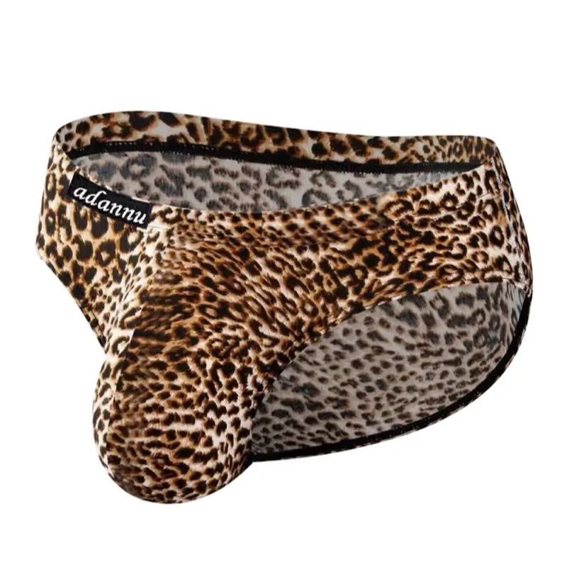 Adannu Adannu Men's Leopard Print Bikini Briefs - Low-Rise Supportive Pouch Underwear AD744